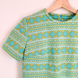 70s VINTAGE Turquoise and Chartreuse Dress Sz 8